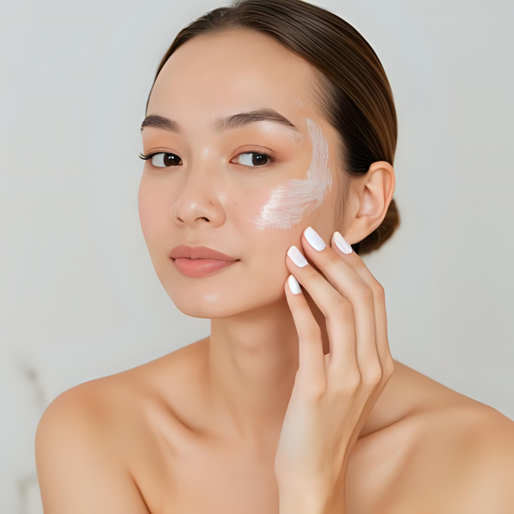 Applying toner after cleansing as part of skincare before makeup routine to balance skin pH and prep face for better absorption in makeup prep steps.