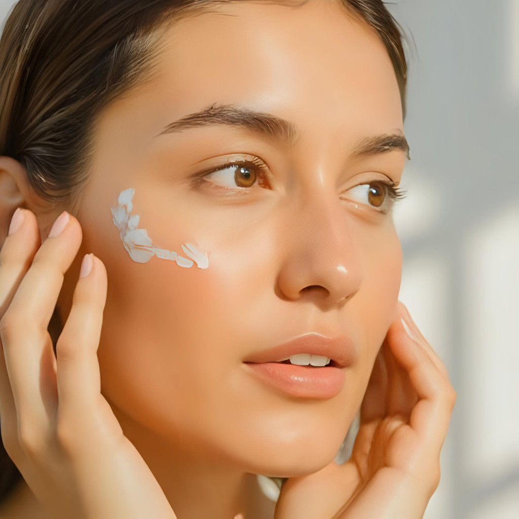 Applying sunscreen as the final morning step in skincare before makeup to protect skin from UV rays and prepare face for safe makeup application.