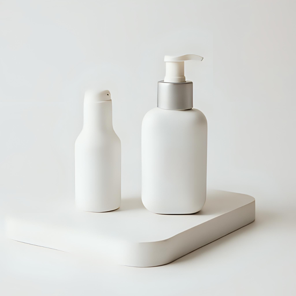 Image showing hyaluronic acid and niacinamide serums used to hydrate and strengthen the skin barrier in a beginner skincare routine.