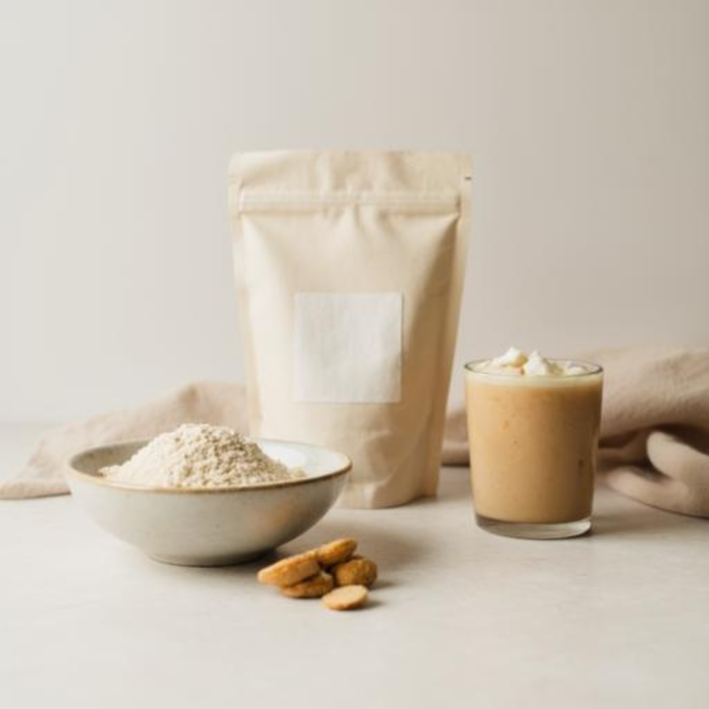 Does protein powder cause pimples? Illustration comparing plant-based protein powders like pea, hemp, and rice with lower acne risk.