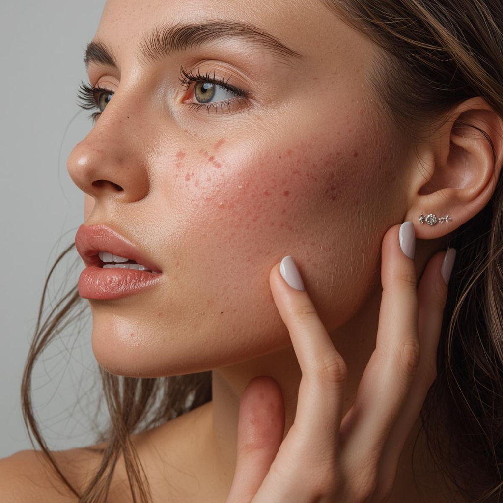 Does protein powder cause pimples? Diagram showing excessive protein intake and inflammatory foods potentially affecting skin health.