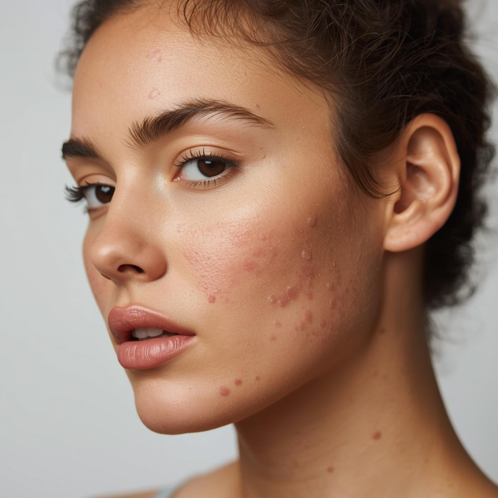 Does protein powder cause pimples? Step-by-step guide image showing elimination of whey, switching to plant protein, and skincare for acne prevention.