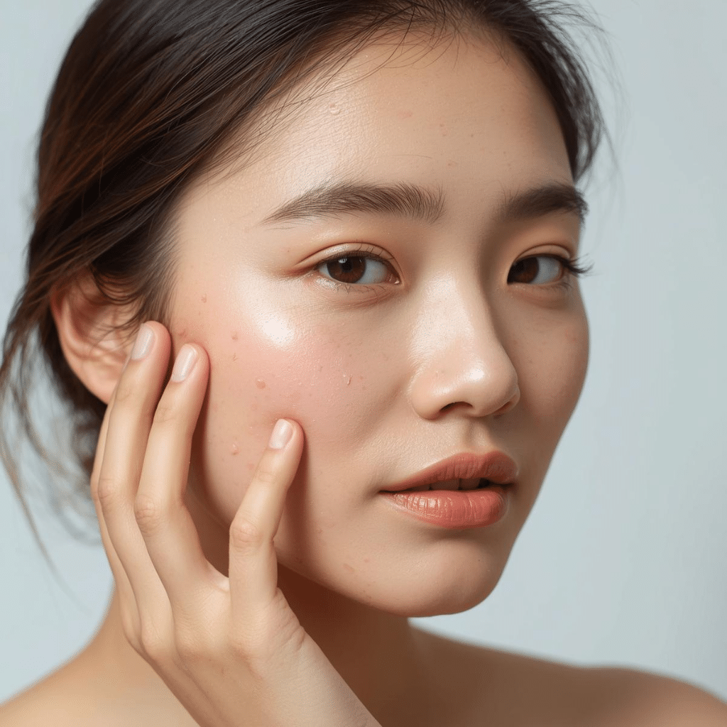 Gentle acne-fighting Korean beauty products used safely in a korean skincare routine for dry skin.